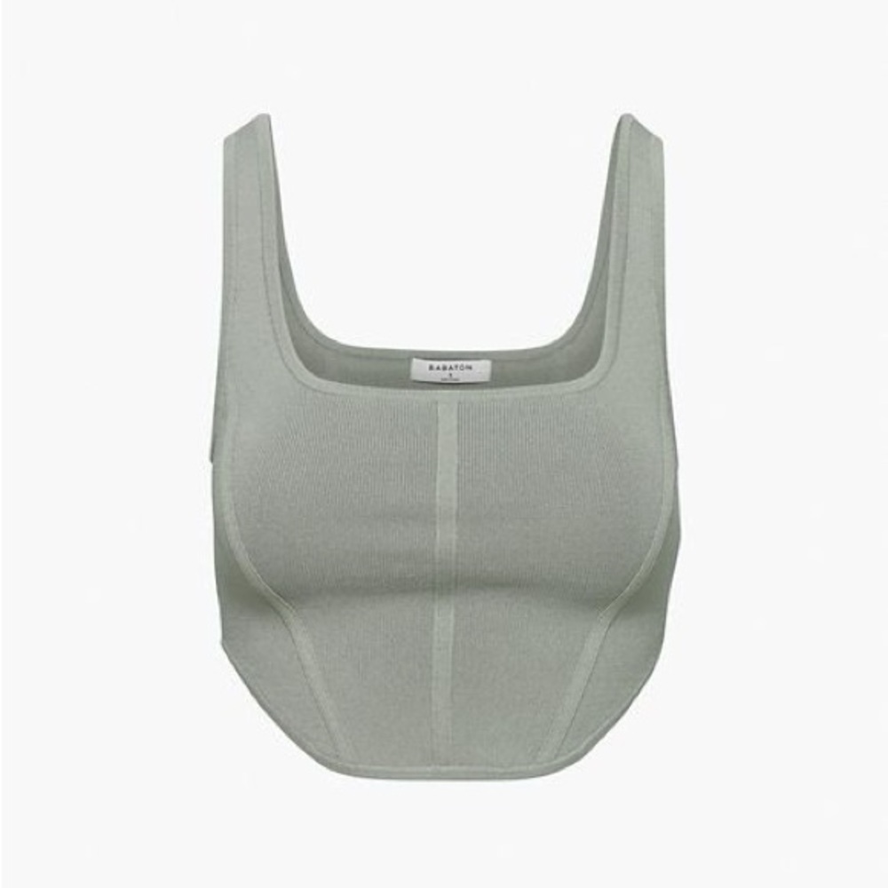 Babaton Sage Green Ribbed Square-Neck Crop Top